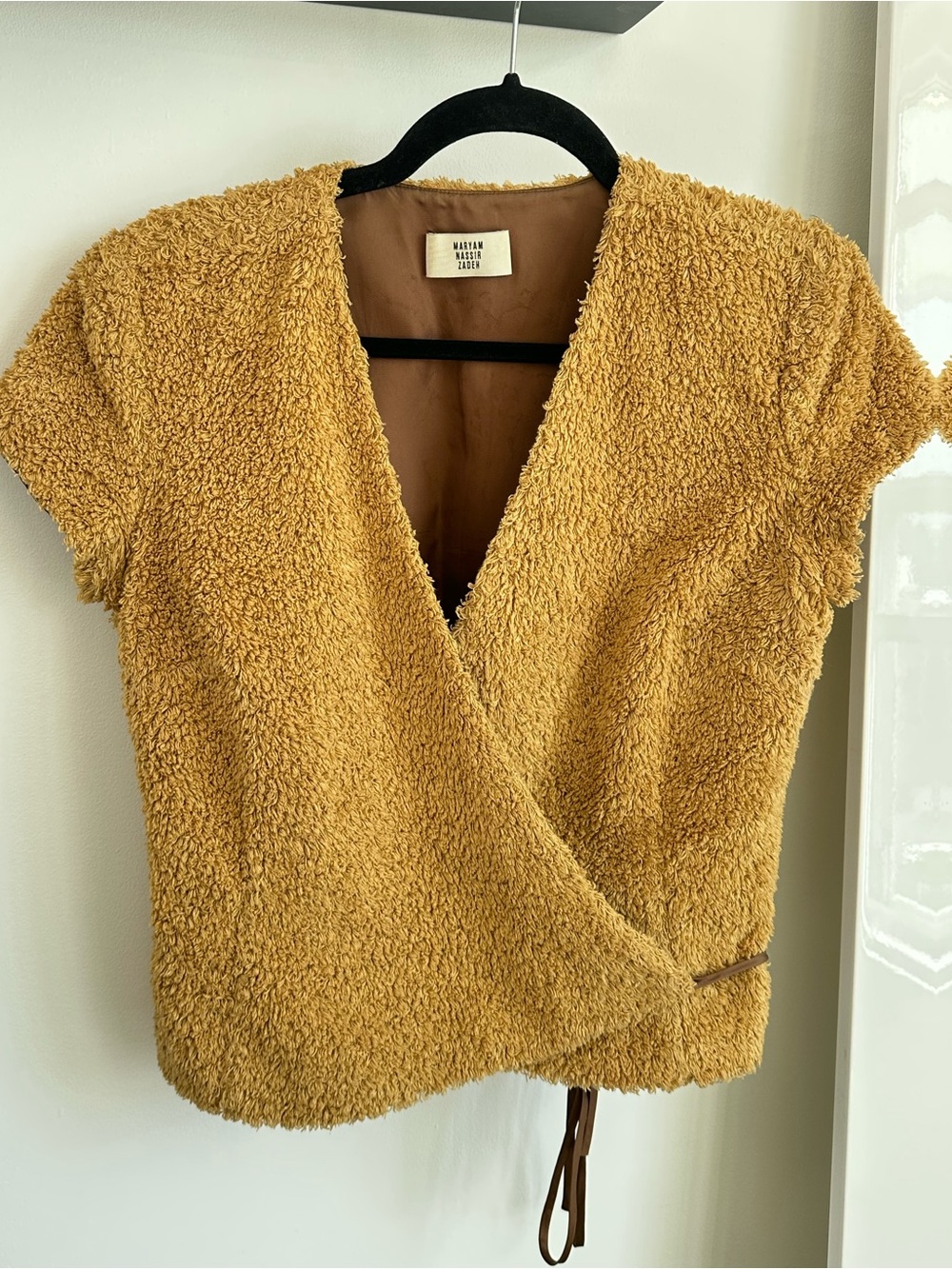 Textural Teddy Wrap Top Quiet Luxury Sculptural Minimalist Fall Faux-Sherpa Wrap